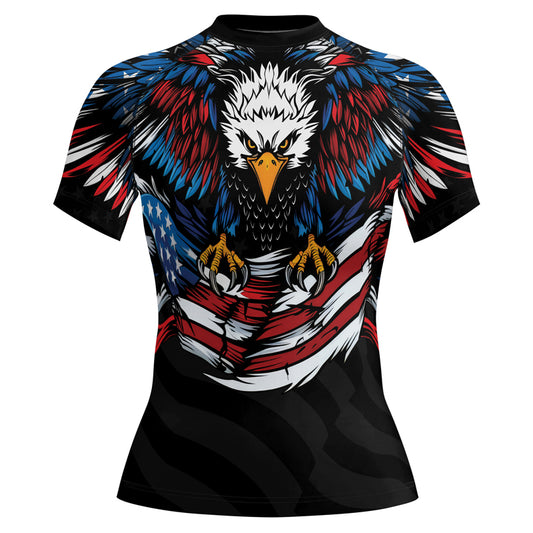 Rashninja Patriotic Eagle Flag Women's Short Sleeve Rash Guard


