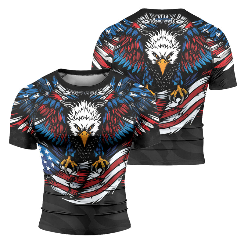 Rashninja Patriotic Eagle Flag Men's Short Sleeve Rash Guard