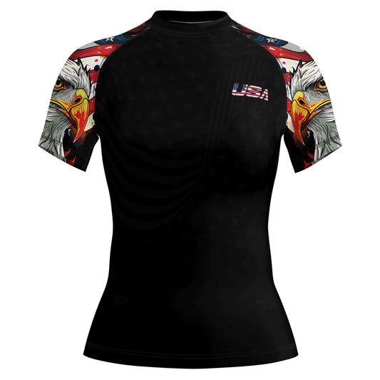 Rashninja Patriotic Eagle Stars Women's Short Sleeve Rash Guard

