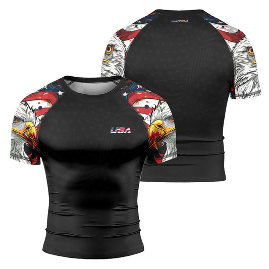 Rashninja Patriotic Eagle Stars Men's Short Sleeve Rash Guard

