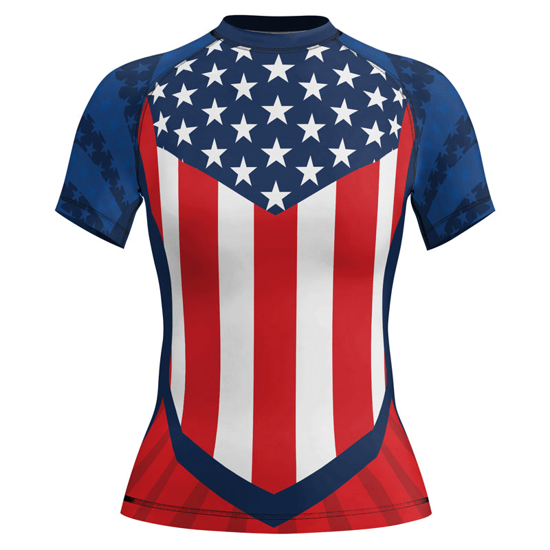 Rashninja Patriotic Flag Chevron Women's Short Sleeve Rash Guard

