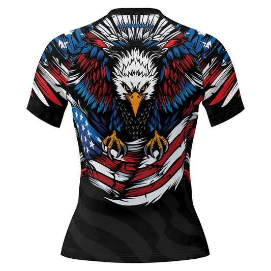 Rashninja Patriotic Eagle Flag Women's Short Sleeve Rash Guard

