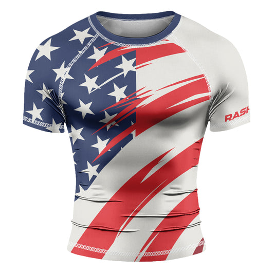 Rashninja Patriotic Flag White Men's Short Sleeve Rash Guard