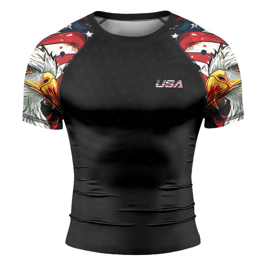 Rashninja Patriotic Eagle Stars Men's Short Sleeve Rash Guard

