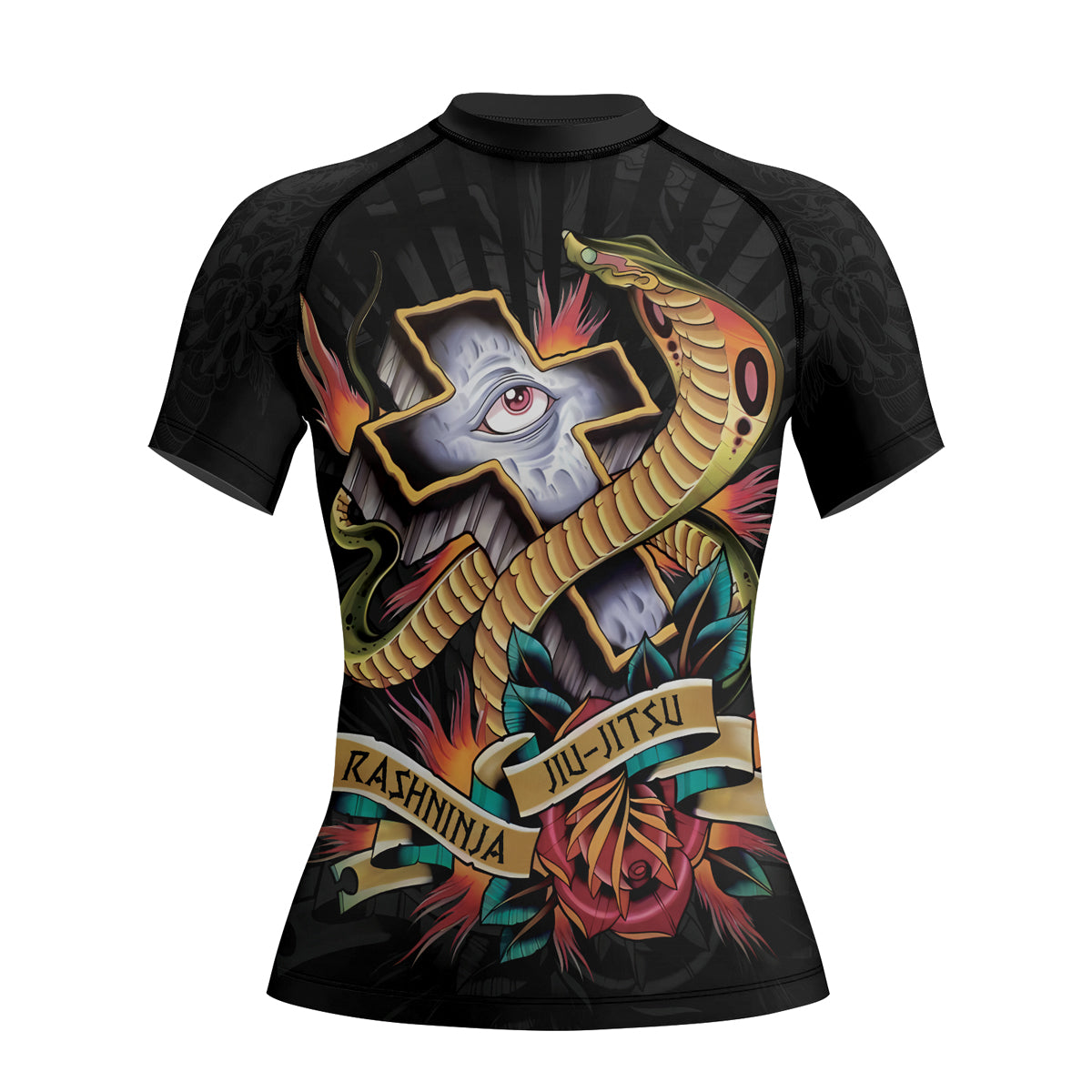 Rashninja Snake Tattoo Ink Spiral Women's Short Sleeve Rash Guard


