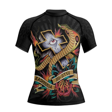 Rashninja Snake Tattoo Ink Spiral Women's Short Sleeve Rash Guard

