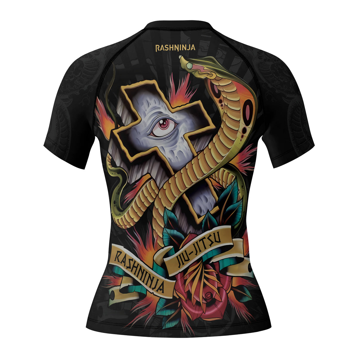 Rashninja Snake Tattoo Ink Spiral Women's Short Sleeve Rash Guard

