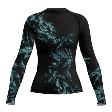 Rashninja Cyber Storm Turquoise Marble Women's Long Sleeve Rash Guard