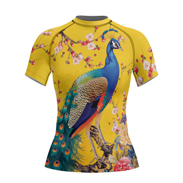 Rashninja Peacock Golden Bloom Women's Short Sleeve Rash Guard