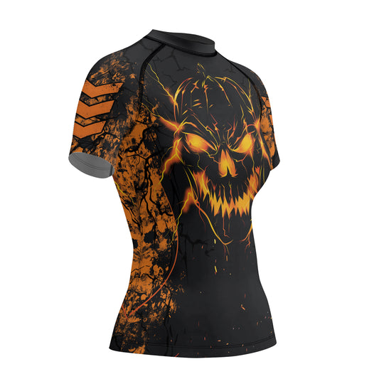 Rashninja Halloween Pumpkin Skull Women's Short Sleeve Rash Guard