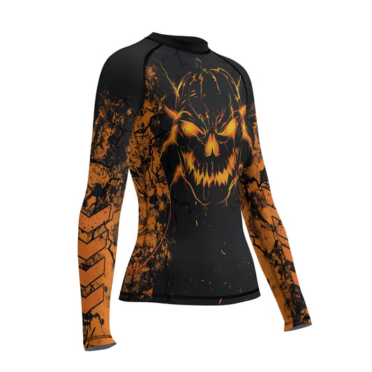 Rashninja Halloween Pumpkin Skull Women's Long Sleeve Rash Guard