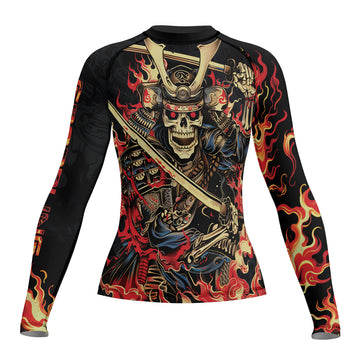 Rashninja Samurai Skull Fire Women's Long Sleeve Rash Guard