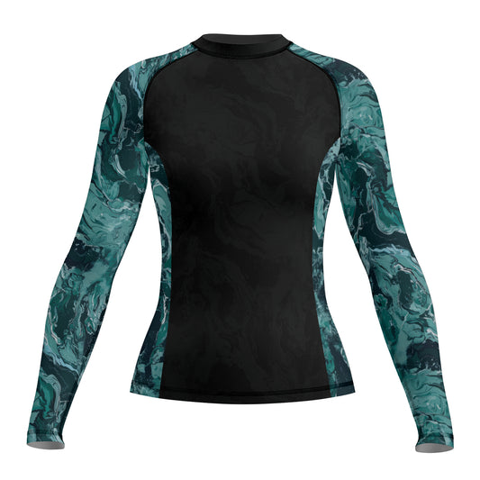 Rashninja Cyber Storm Turquoise Marble Women's Long Sleeve Rash Guard