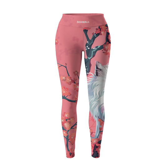Rashninja White Kitsune with Sakura Women's Leggings