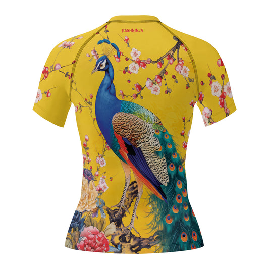 Rashninja Peacock Golden Bloom Women's Short Sleeve Rash Guard