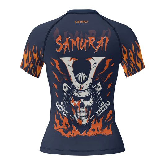 Rashninja Samurai Skull Blaze Women's Short Sleeve Rash Guard