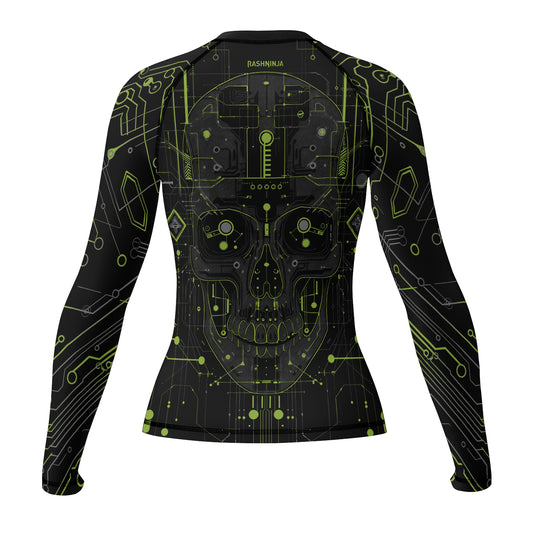 Rashninja Cyber Skull Green Women's Long Sleeve Rash Guard