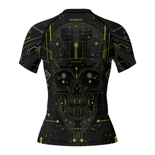 Rashninja Cyber Skull Green Women's Short Sleeve Rash Guard

