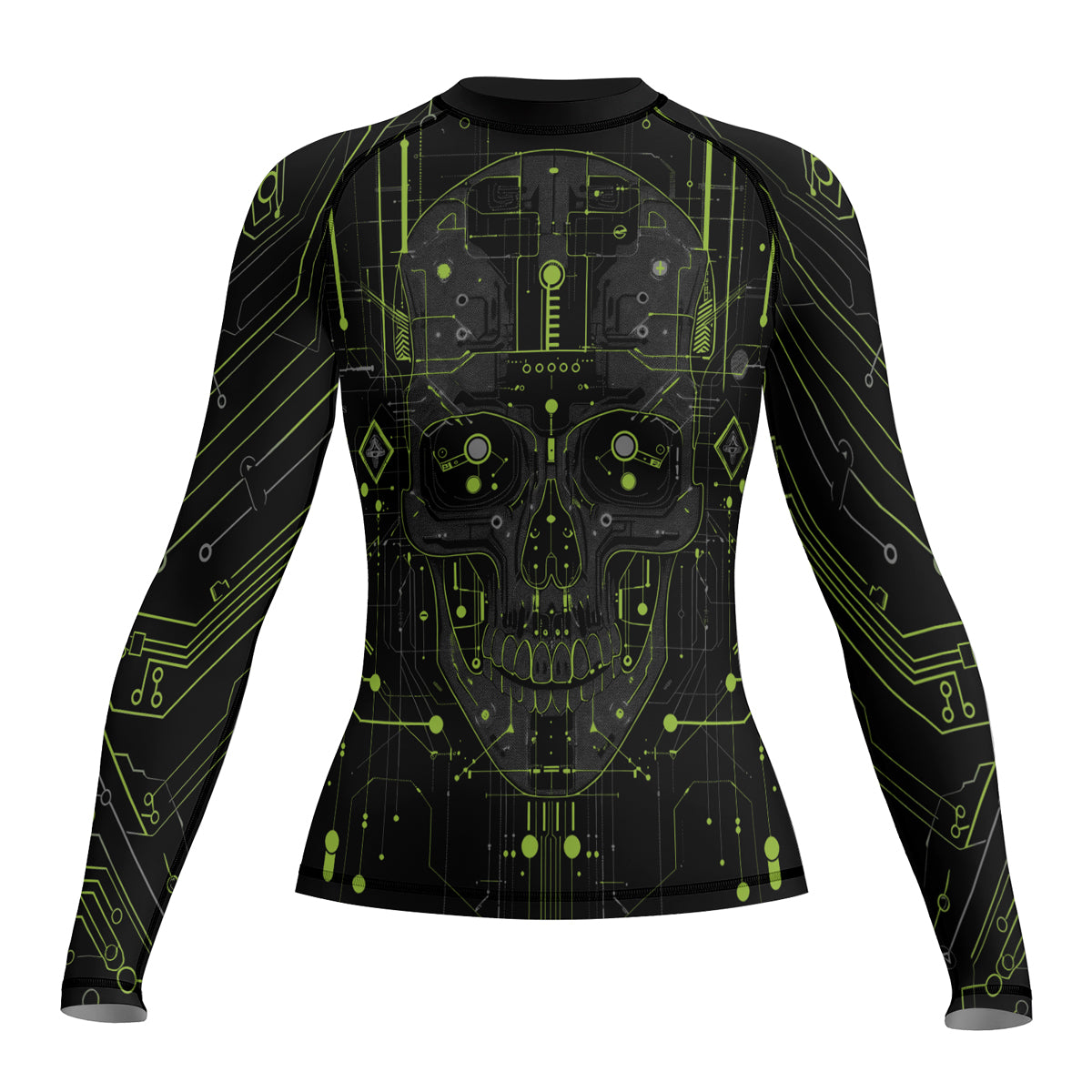 Rashninja Cyber Skull Green Women's Long Sleeve Rash Guard