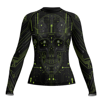 Rashninja Cyber Skull Green Women's Long Sleeve Rash Guard