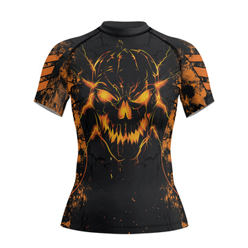 Rashninja Halloween Pumpkin Skull Women's Short Sleeve Rash Guard