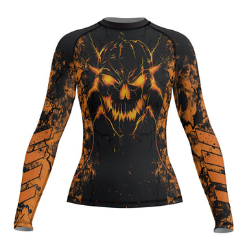 Rashninja Halloween Pumpkin Skull Women's Long Sleeve Rash Guard