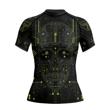 Rashninja Cyber Skull Green Women's Short Sleeve Rash Guard


