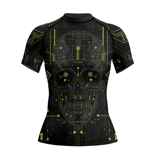 Rashninja Cyber Skull Green Women's Short Sleeve Rash Guard

