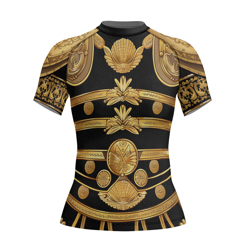 Rashninja Spartan Helmet Flames Women's Short Sleeve Rash Guard