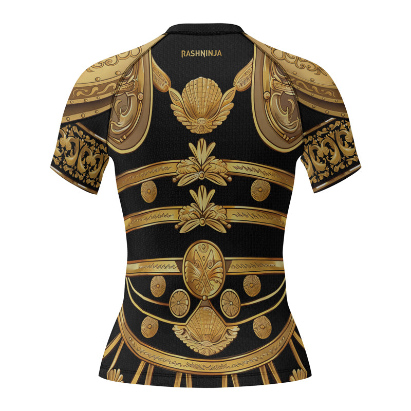 Rashninja Spartan Helmet Flames Women's Short Sleeve Rash Guard