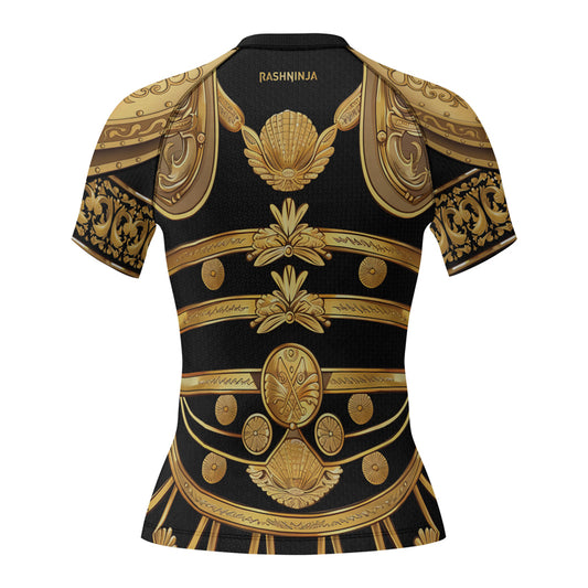 Rashninja Spartan Helmet Flames Women's Short Sleeve Rash Guard