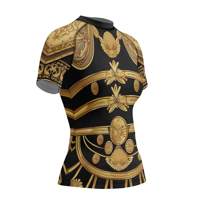 Rashninja Spartan Helmet Flames Women's Short Sleeve Rash Guard