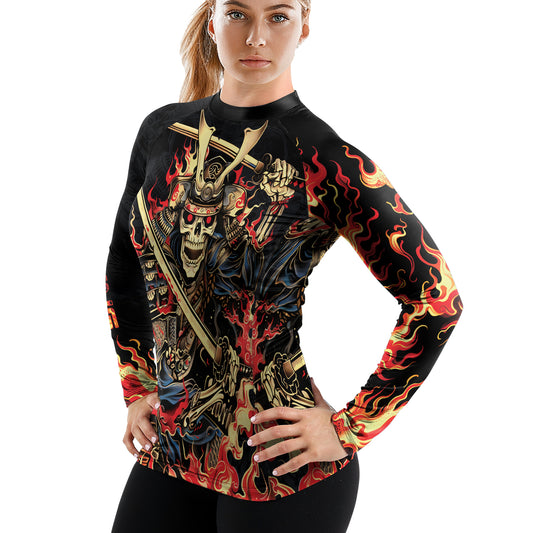 Rashninja Samurai Skull Fire Women's Long Sleeve Rash Guard