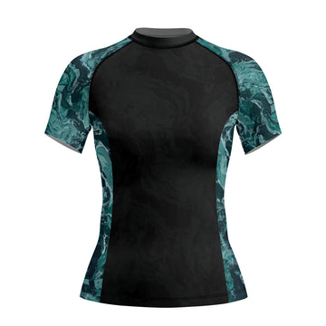 Rashninja Cyber Storm Turquoise Marble Women's Short Sleeve Rash Guard