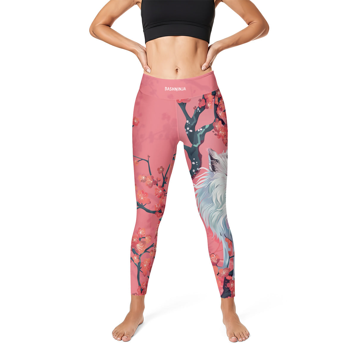 Rashninja White Kitsune with Sakura Women's Leggings