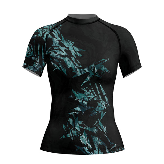 Rashninja Cyber Storm Turquoise Marble Women's Short Sleeve Rash Guard