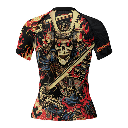 Rashninja Samurai Skull Fire Women's Short Sleeve Rash Guard