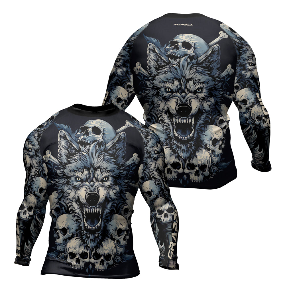 Rashninja Wolf Midnight Roar Men's Long Sleeve Rash Guard

