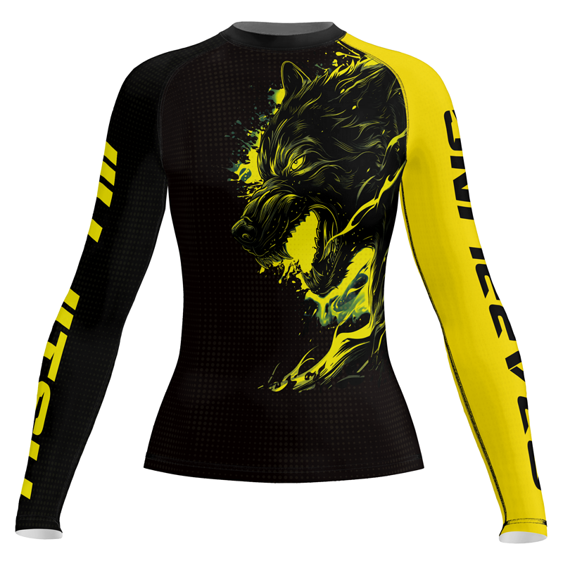 Rashninja Yellow Snarling Wolf Women's Long Sleeve Rash Guard