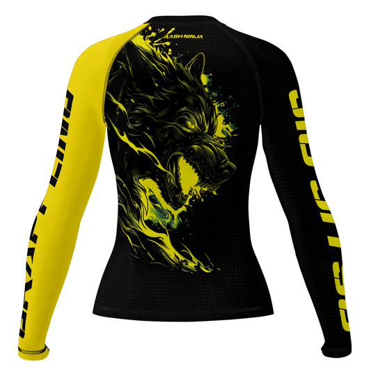 Rashninja Yellow Snarling Wolf Women's Long Sleeve Rash Guard