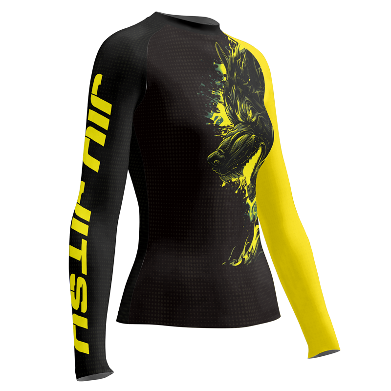 Rashninja Yellow Snarling Wolf Women's Long Sleeve Rash Guard