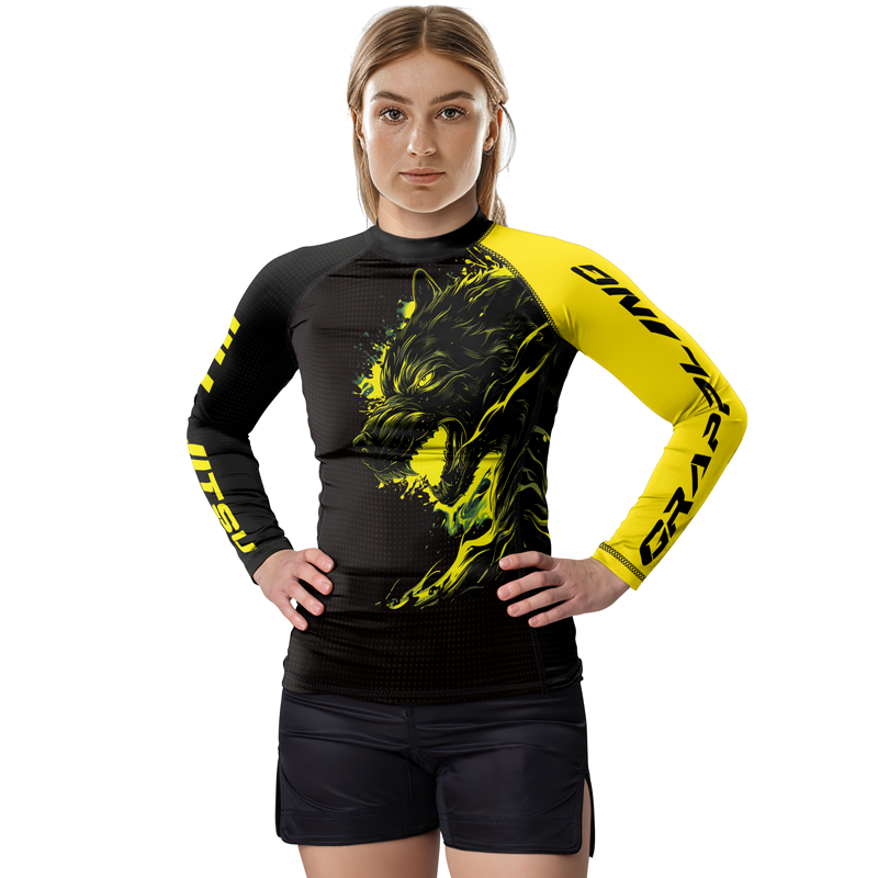 Rashninja Yellow Snarling Wolf Women's Long Sleeve Rash Guard