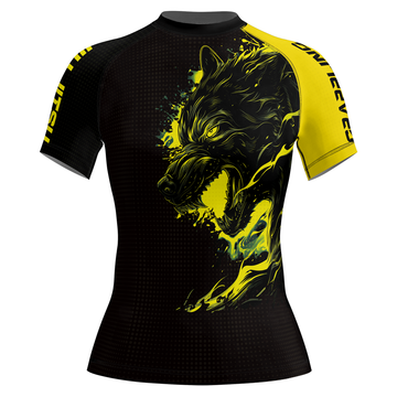 Rashninja Yellow Snarling Wolf Women's Short Sleeve Rash Guard