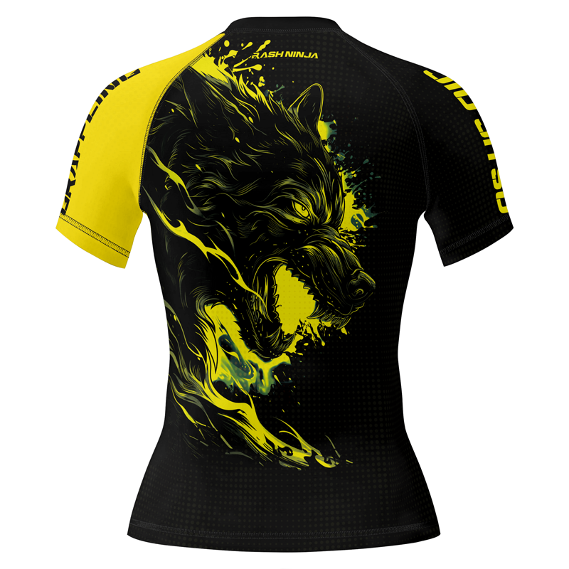 Rashninja Yellow Snarling Wolf Women's Short Sleeve Rash Guard