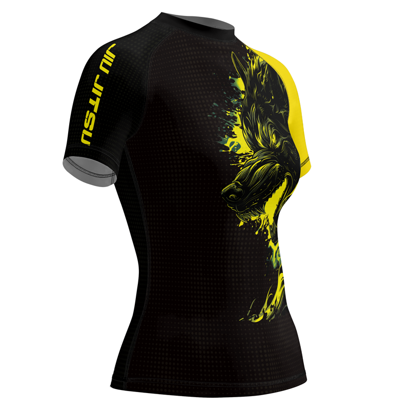 Rashninja Yellow Snarling Wolf Women's Short Sleeve Rash Guard