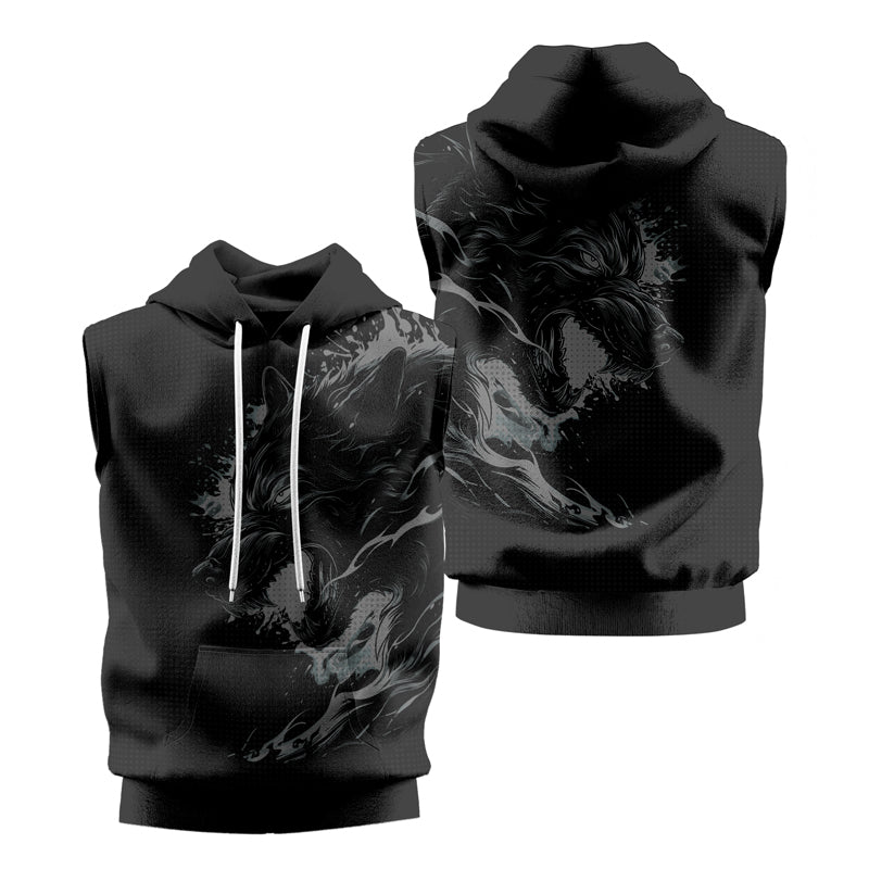 Rashninja Snarling Wolf Sleeveless Hoodie | MMA Sleeveless Gym Hoodie