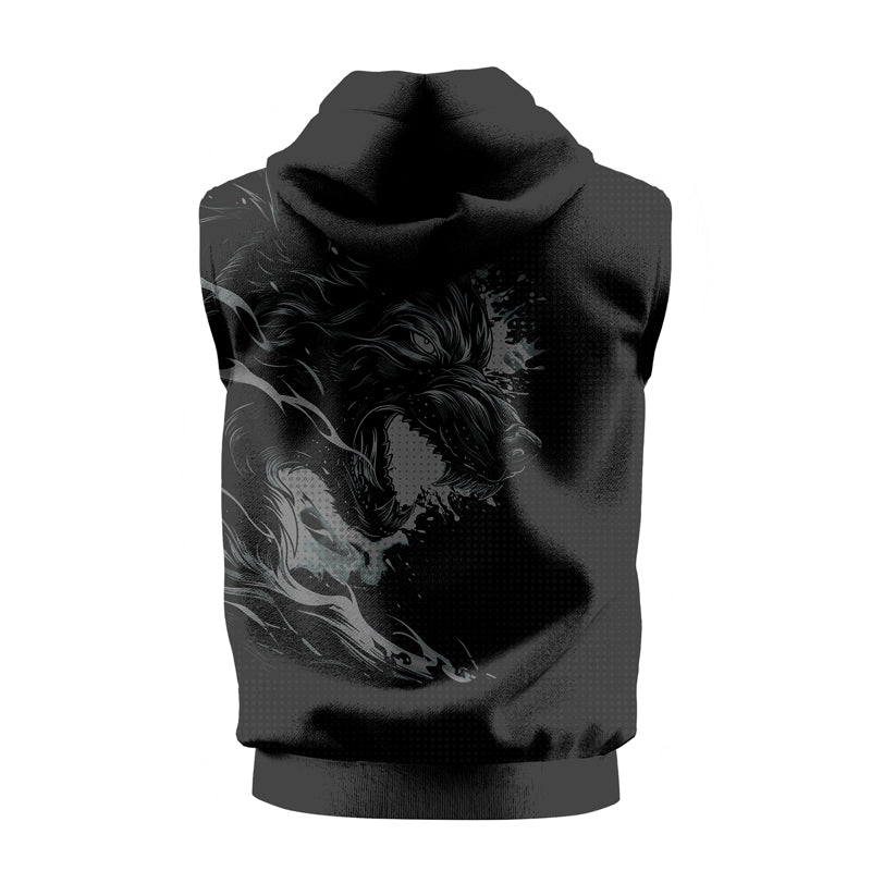 Rashninja Snarling Wolf Sleeveless Hoodie | MMA Sleeveless Gym Hoodie