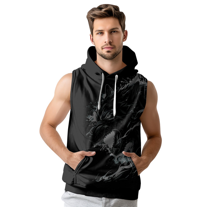 Rashninja Snarling Wolf Sleeveless Hoodie | MMA Sleeveless Gym Hoodie