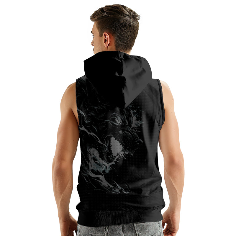 Rashninja Snarling Wolf Sleeveless Hoodie | MMA Sleeveless Gym Hoodie