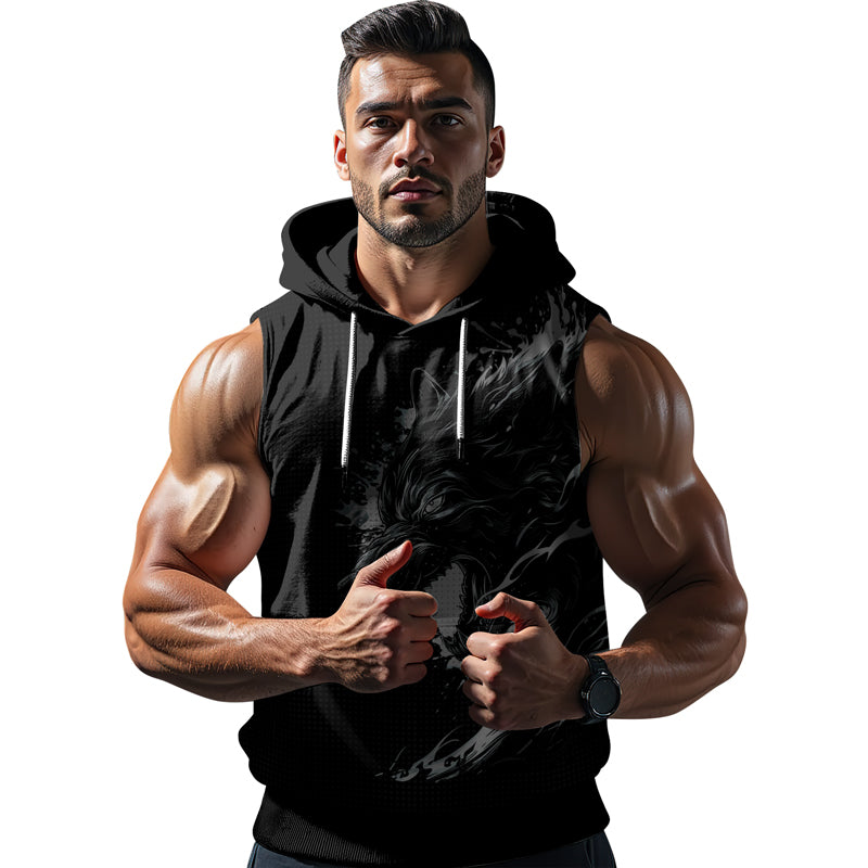 Rashninja Snarling Wolf Sleeveless Hoodie | MMA Sleeveless Gym Hoodie